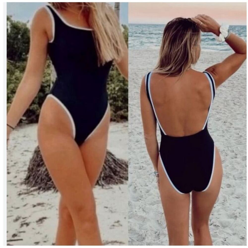 NEW Lainsnow Ocean Isle Swimsuit One Piece Ribbed Navy Blue XXL Beach Vacay Prep